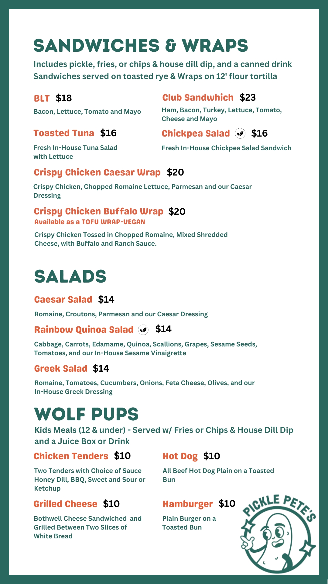Salads and Kids Menu
